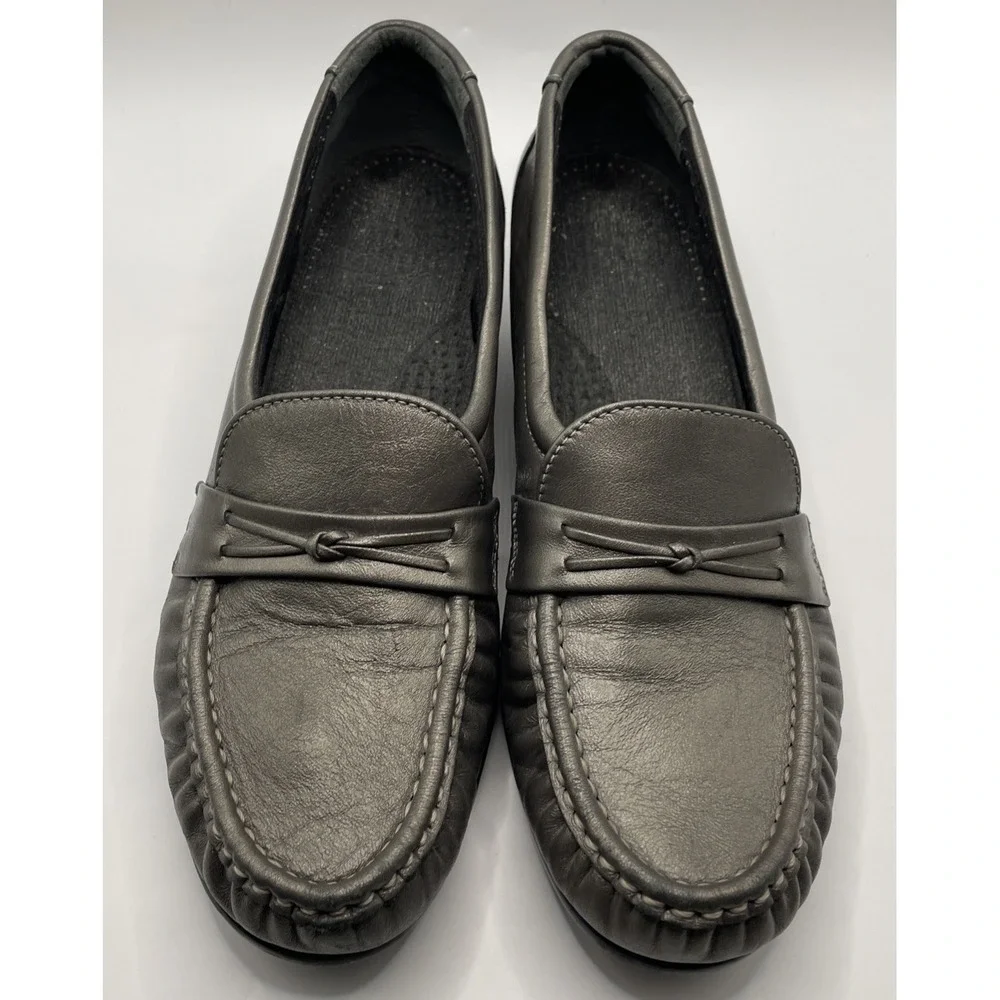 SAS Shoes Womens Size 8N Pewter EASIER‎ Leather Slip On Tripad Comfort Pewter
